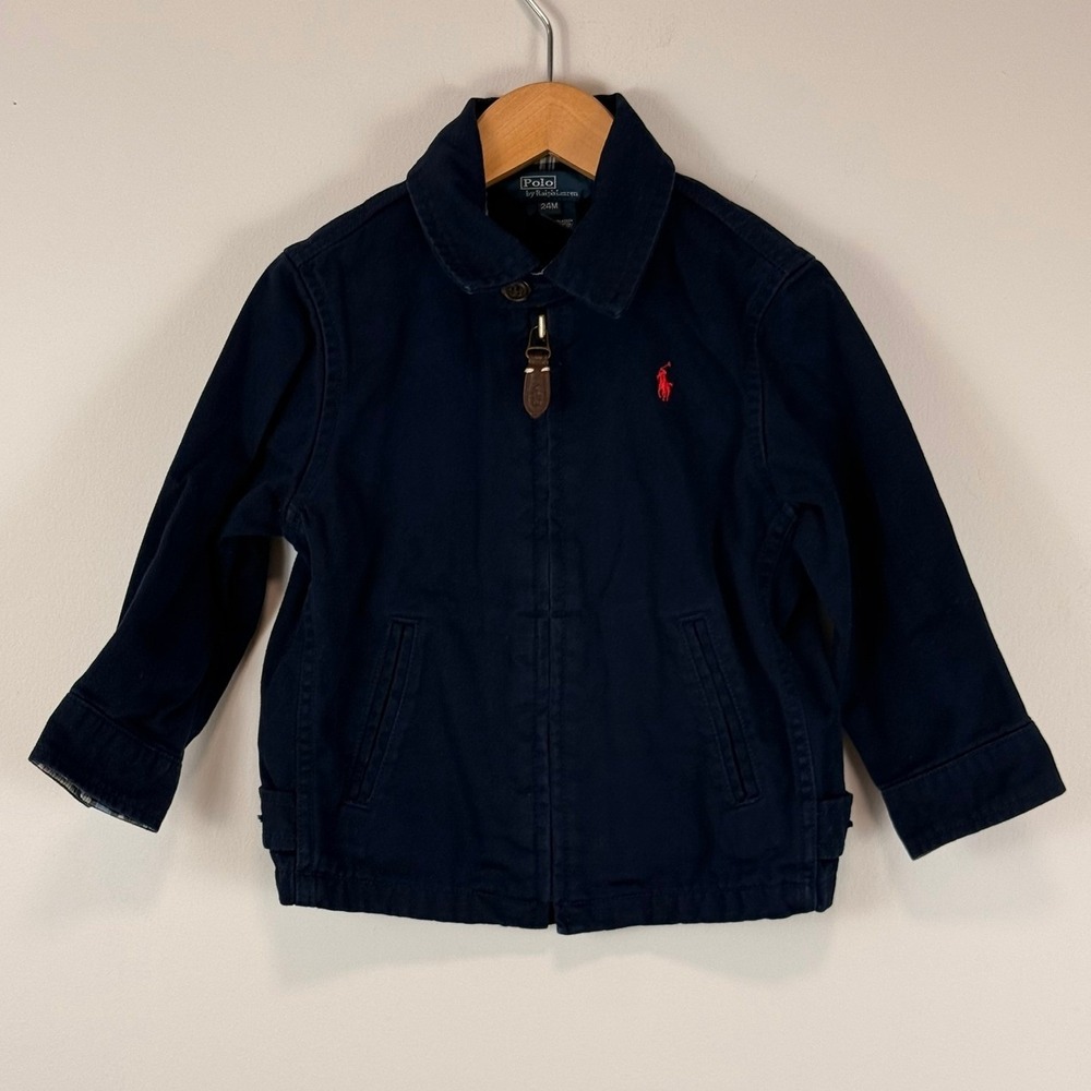 Polo Ralph Lauren Toddler Boys Navy Blue Harrington Jacket 24M Pony Logo Zip Up